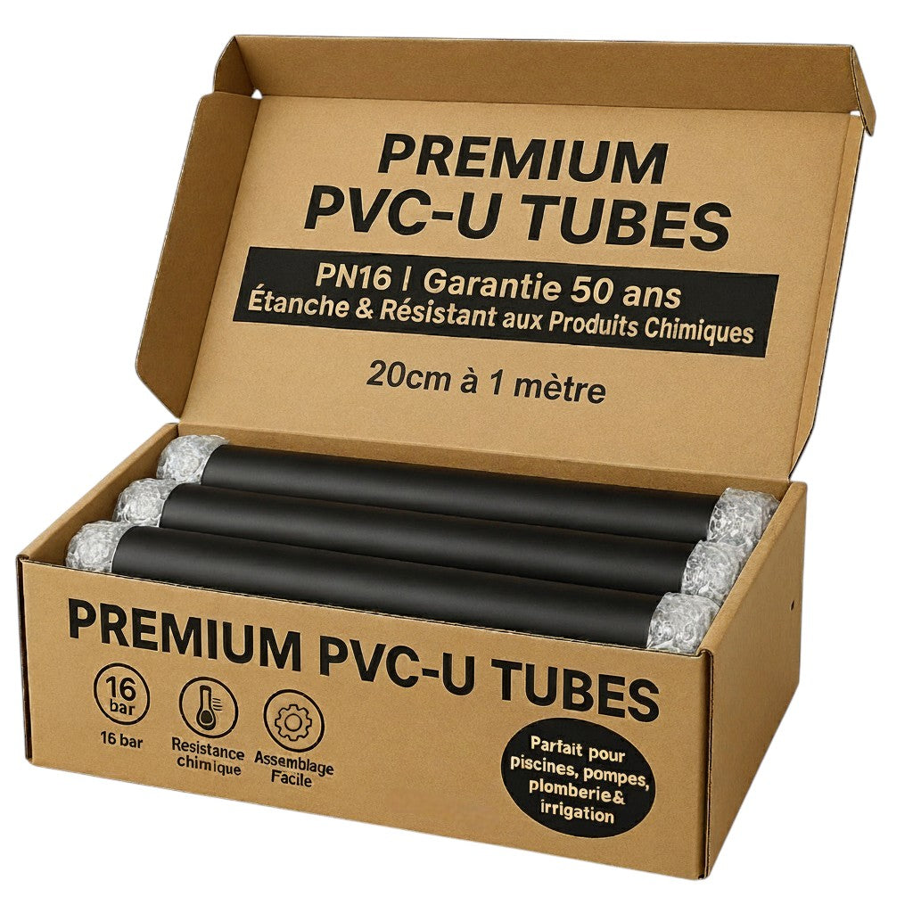 Tube PVC rigide PN16 chanfreiné - À la découpe - Prêt au collage, longueur au choix
