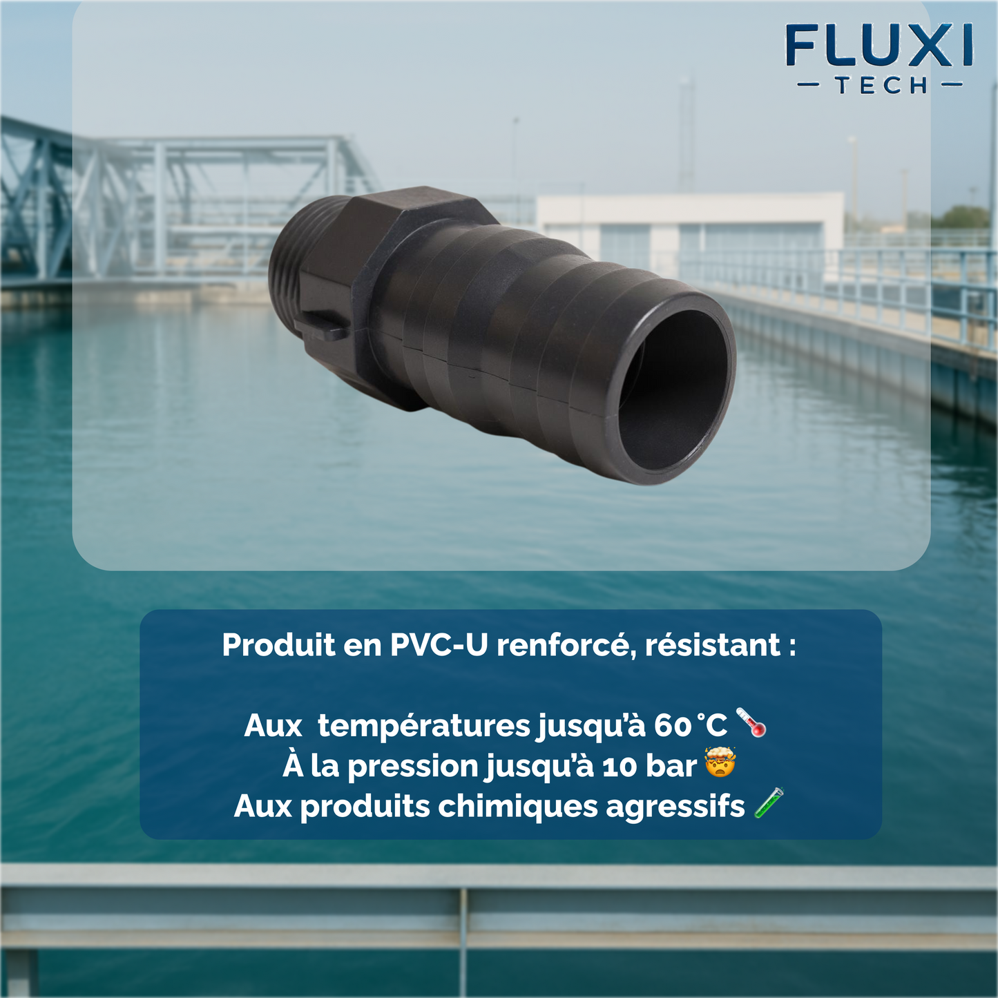 Raccord mâle cannelé en PVC pour tuyaux en gomme (tuyaux d'arossage)