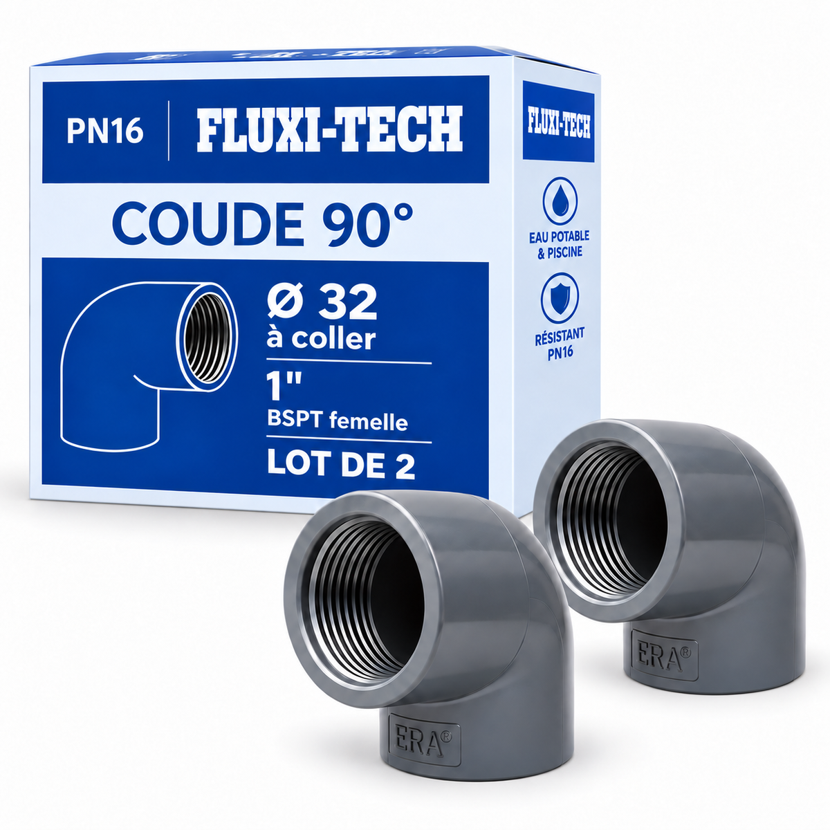 Coude 90° en PVC  à coller x BSPT femelle PN16