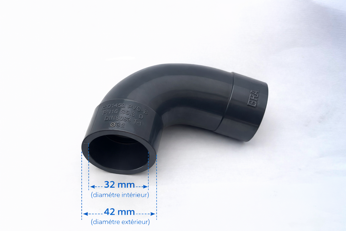 Coude grand rayon 90° en PVC  - À coller- PN16