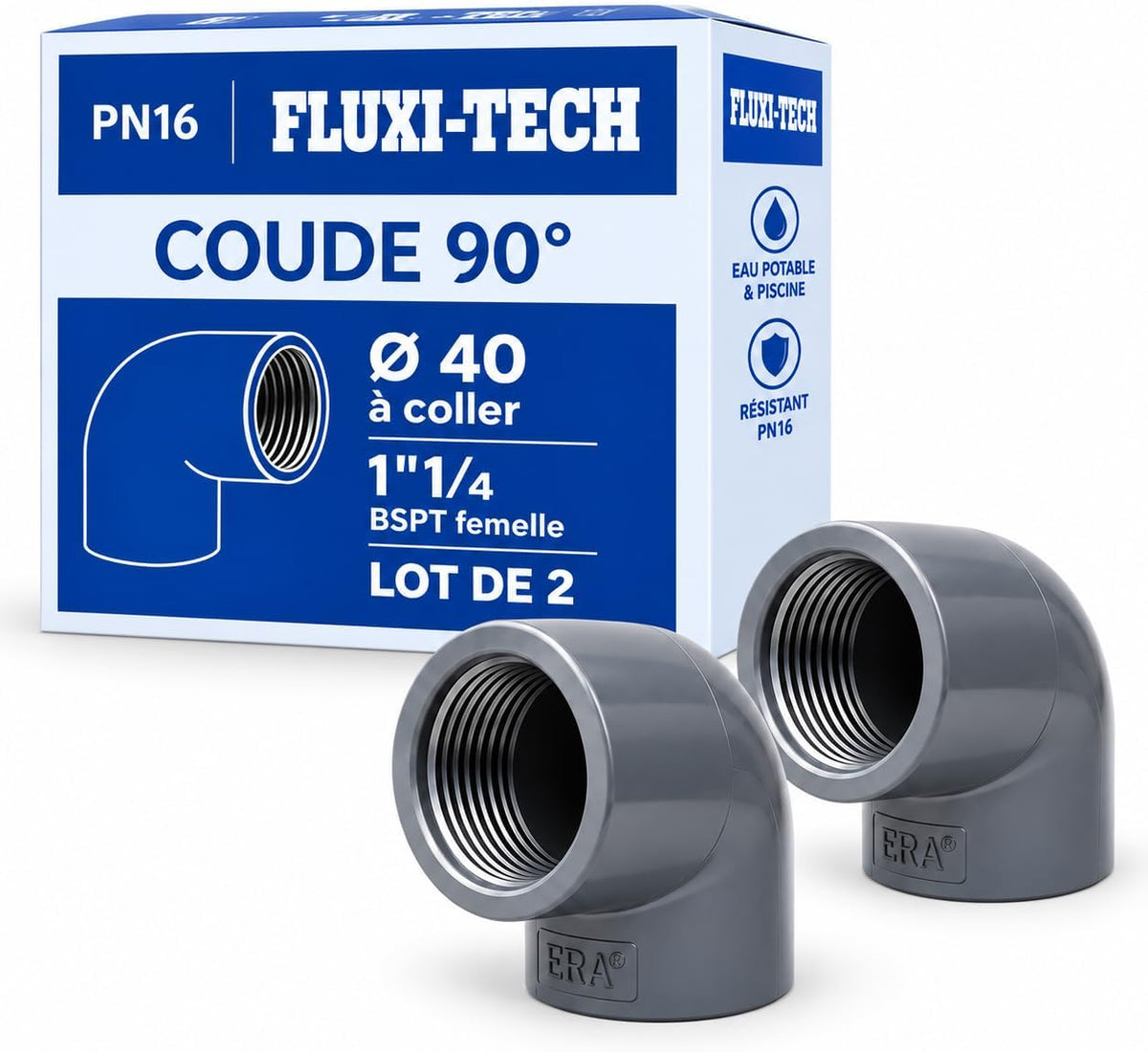 Coude 90° en PVC  à coller x BSPT femelle PN16