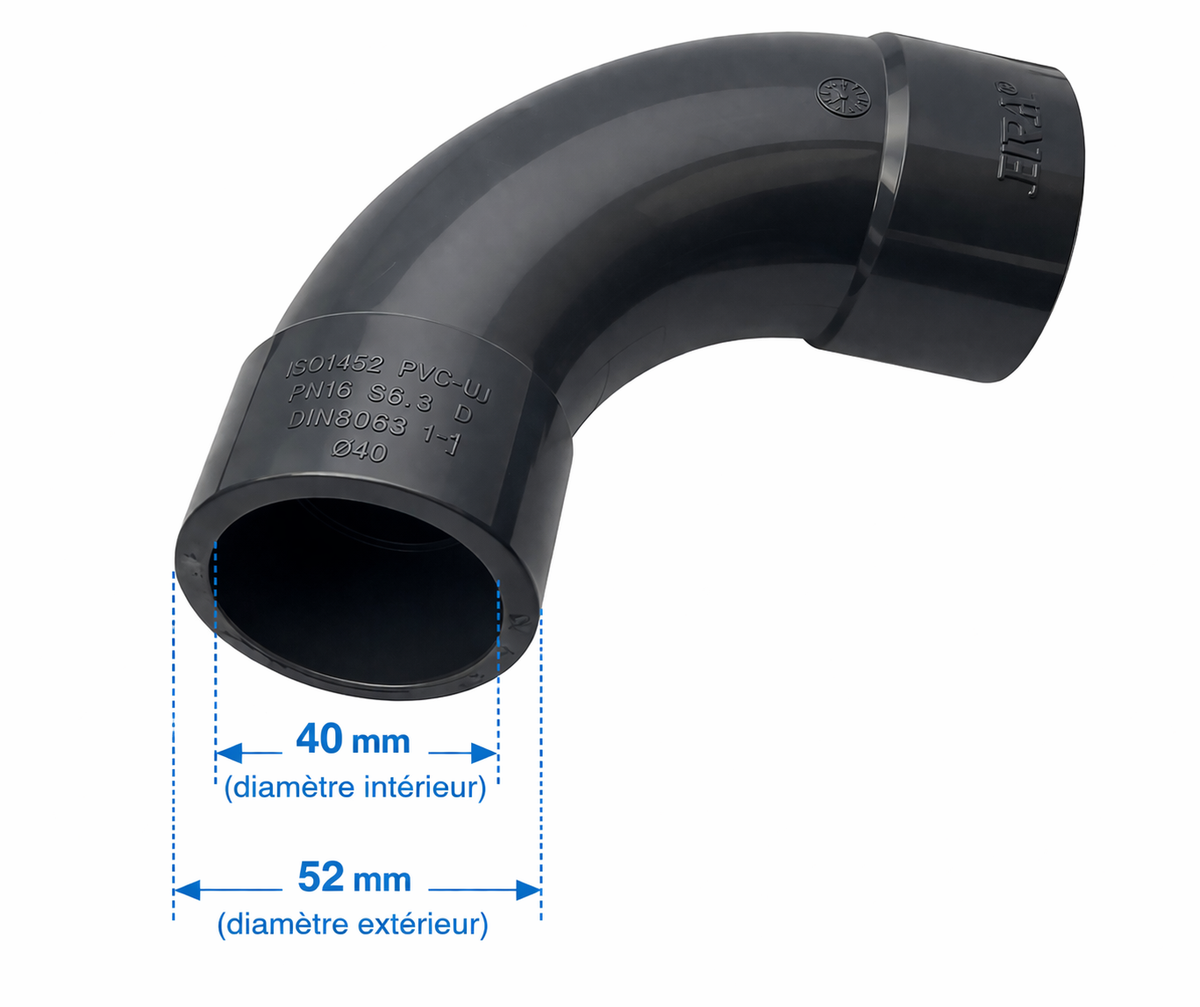 Coude grand rayon 90° en PVC  - À coller- PN16