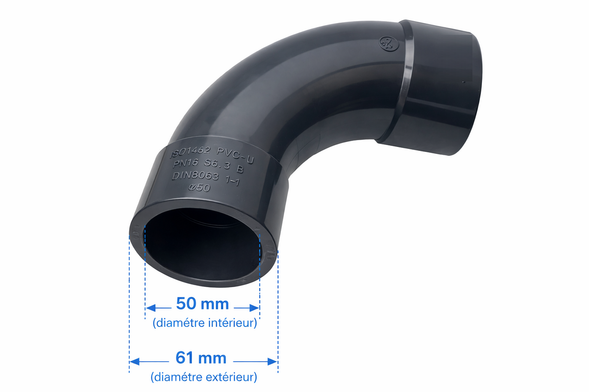 Coude grand rayon 90° en PVC  - À coller- PN16