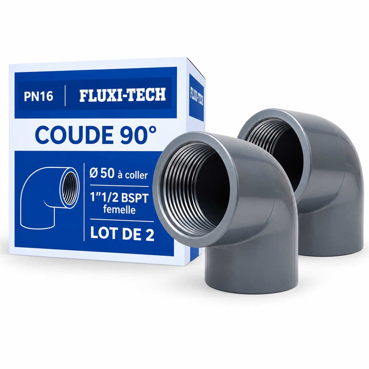 Coude 90° en PVC  à coller x BSPT femelle PN16