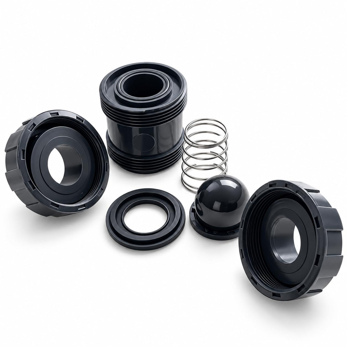FLUXI-TECH Clapet Anti-Retour à Bille avec Ressort PVC-U Ø50 mm True Union à Coller