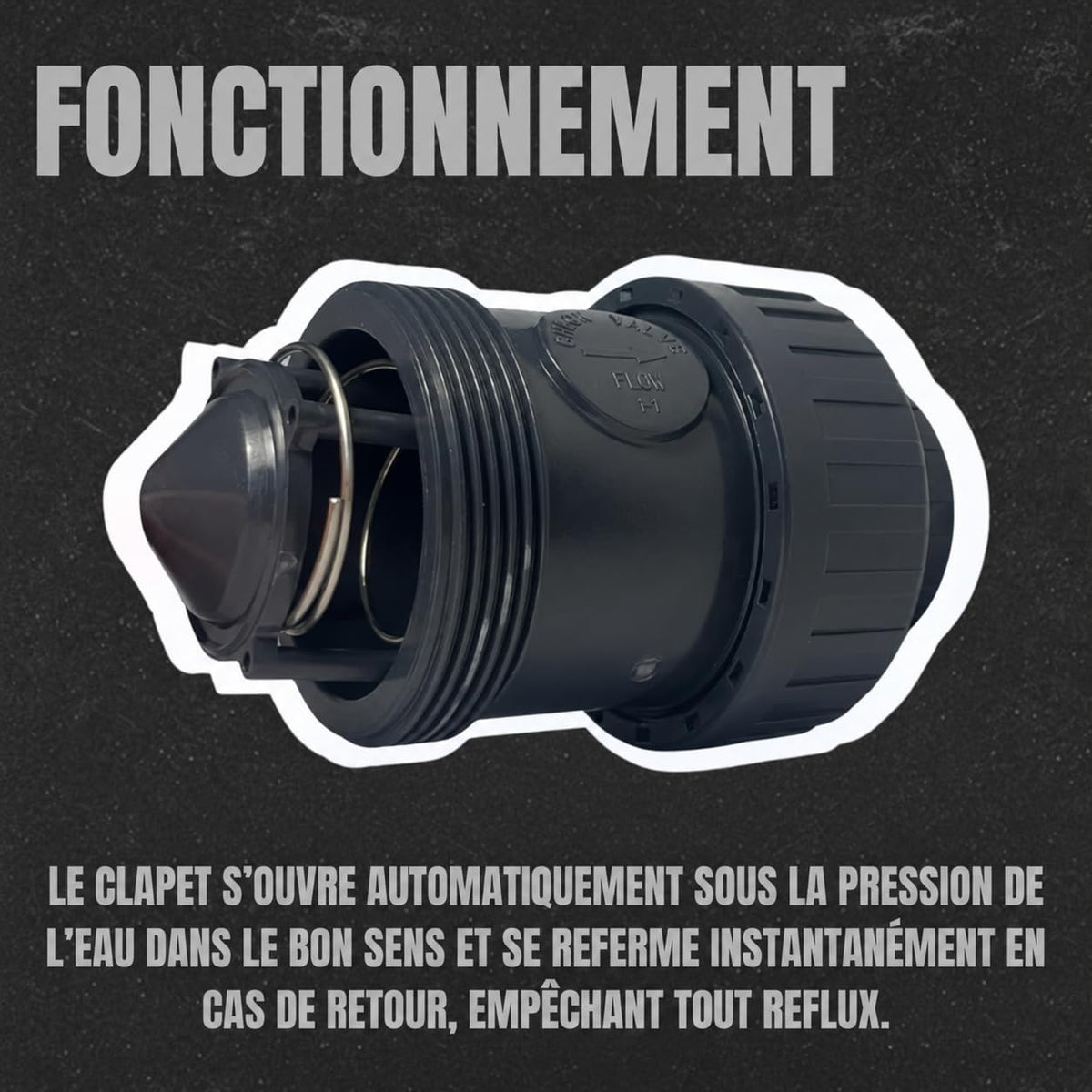 FLUXI-TECH Clapet Anti-Retour à Bille avec Ressort PVC-U Ø50 mm True Union à Coller