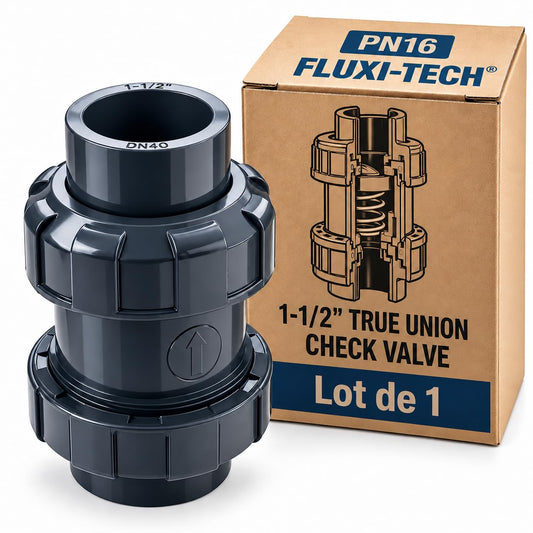 FLUXI-TECH Clapet Anti-Retour à Bille avec Ressort PVC-U Ø50 mm True Union à Coller