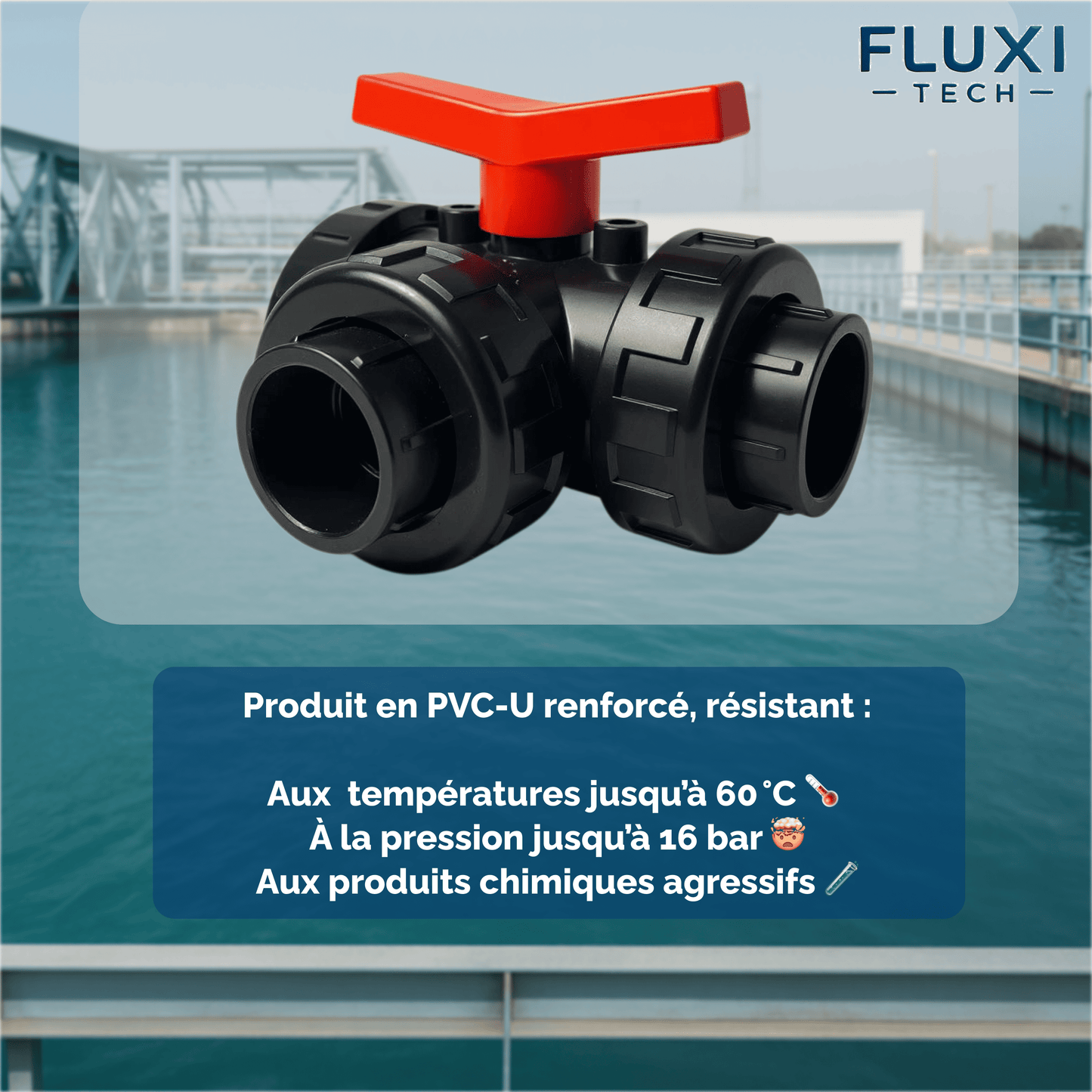 Vanne à Bille 3 Voies - en PVC - à Coller