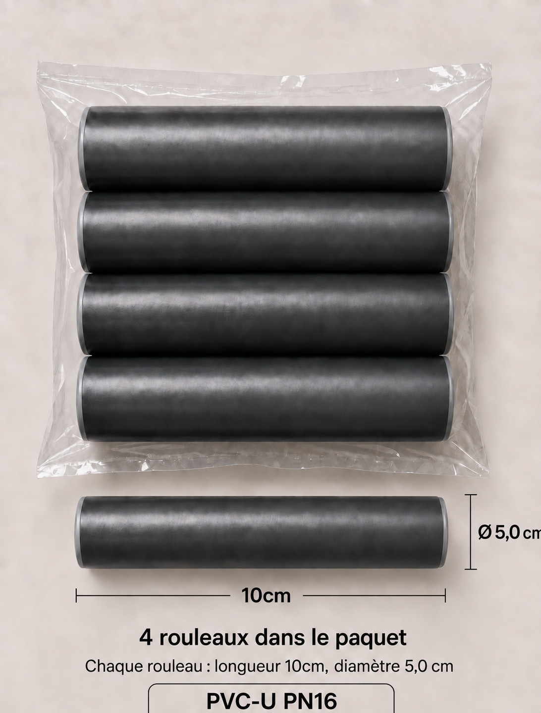 Tube PVC Rigide PN16 – Double Chanfrein (Prêt à Coller) – Longuer 10-50 cm – Pack de 4
