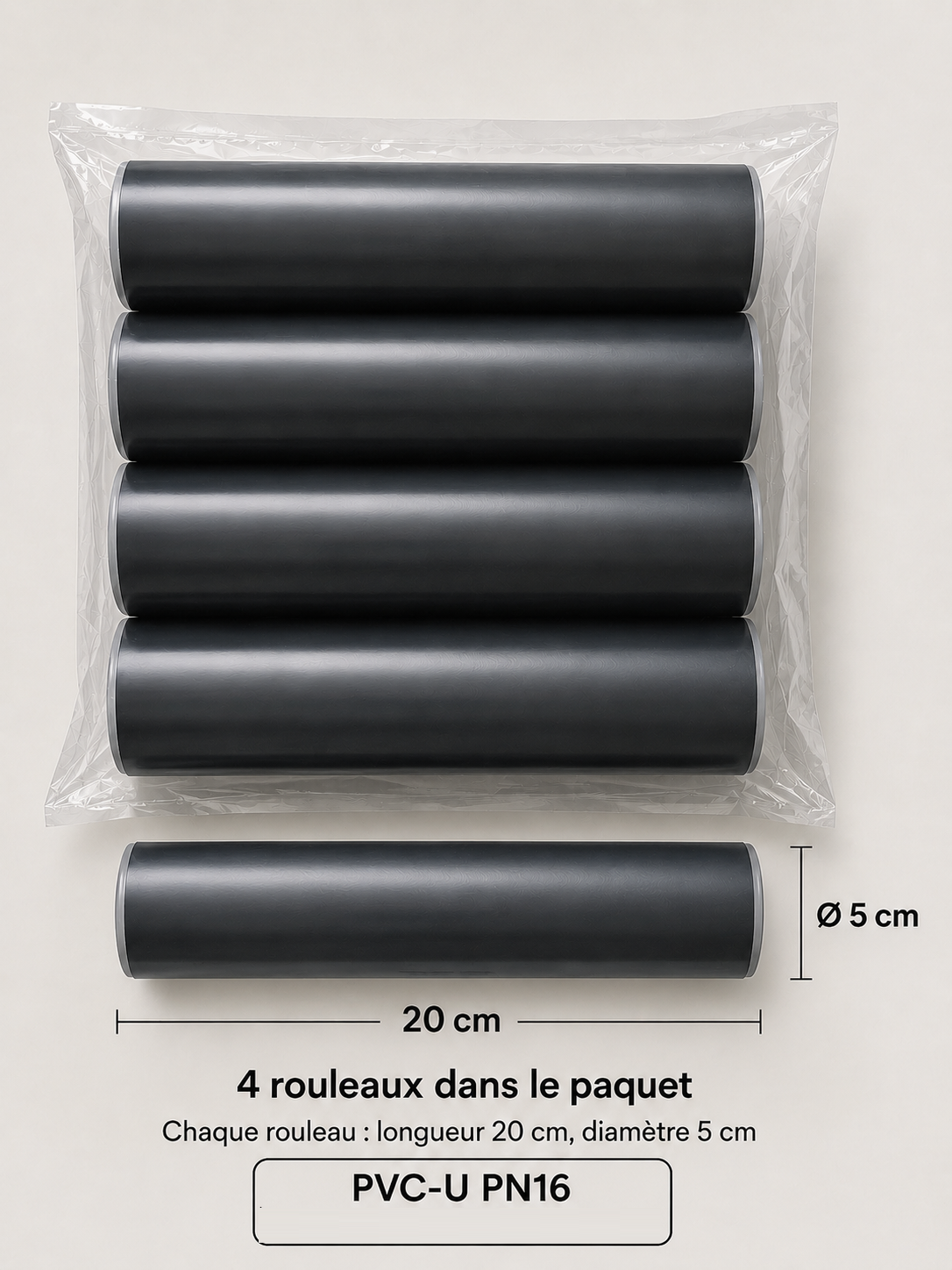 Tube PVC Rigide PN16 – Double Chanfrein (Prêt à Coller) – Longuer 10-50 cm – Pack de 4