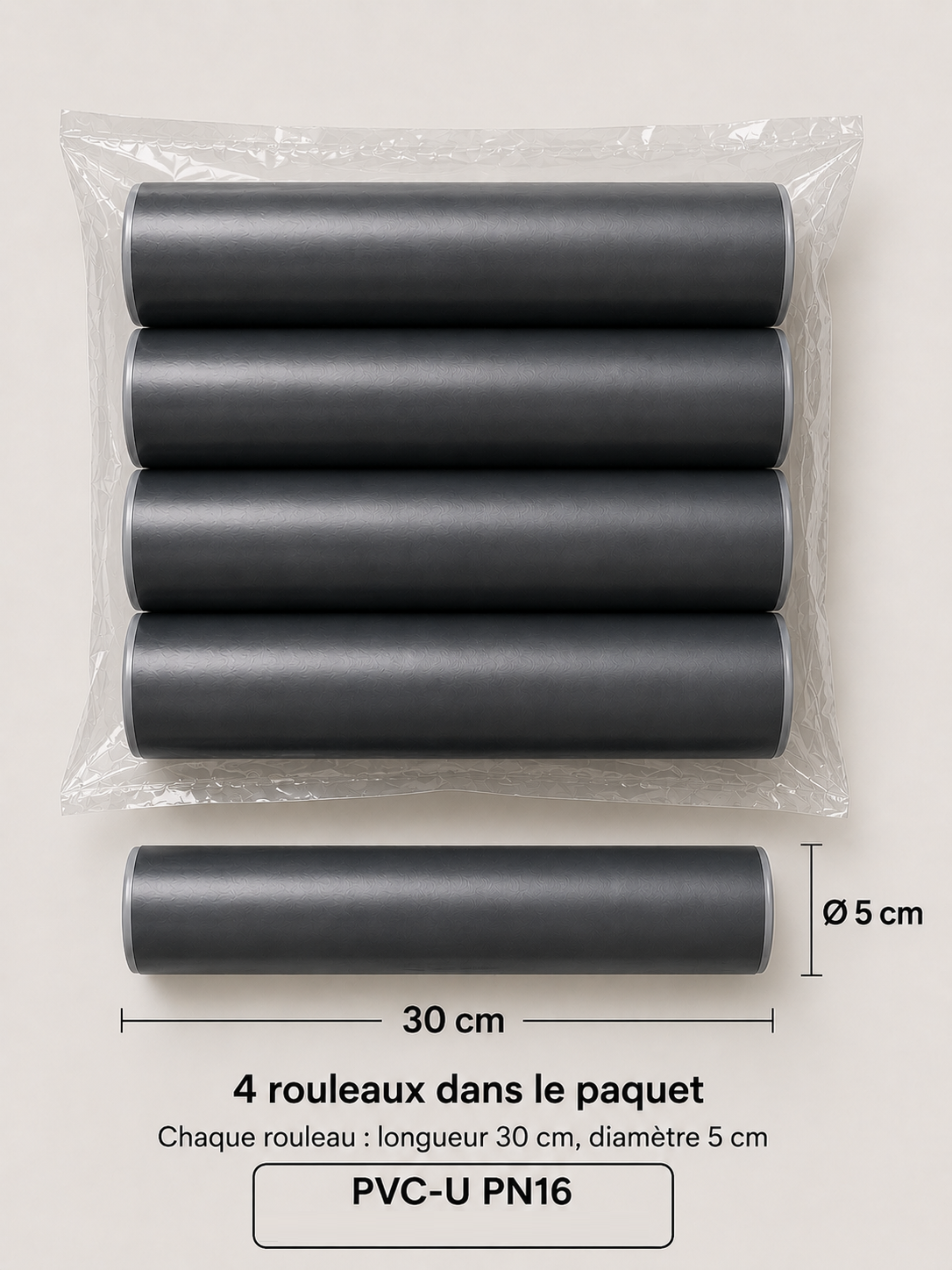 Tube PVC Rigide PN16 – Double Chanfrein (Prêt à Coller) – Longuer 10-50 cm – Pack de 4