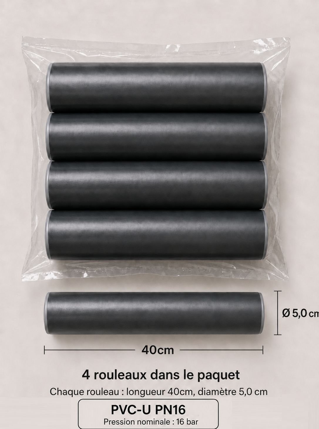 Tube PVC Rigide PN16 – Double Chanfrein (Prêt à Coller) – Longuer 10-50 cm – Pack de 4